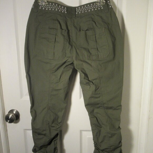 INC Studded Cargo Capris Ruched Leg Pants International Concepts Green Sz 0 - Picture 8 of 12